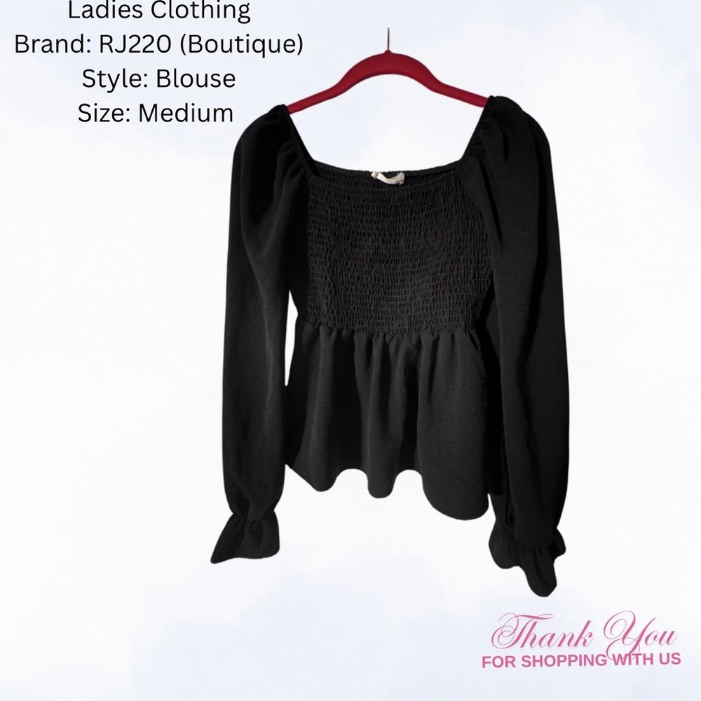 Chic Black Smocked Women's Blouse